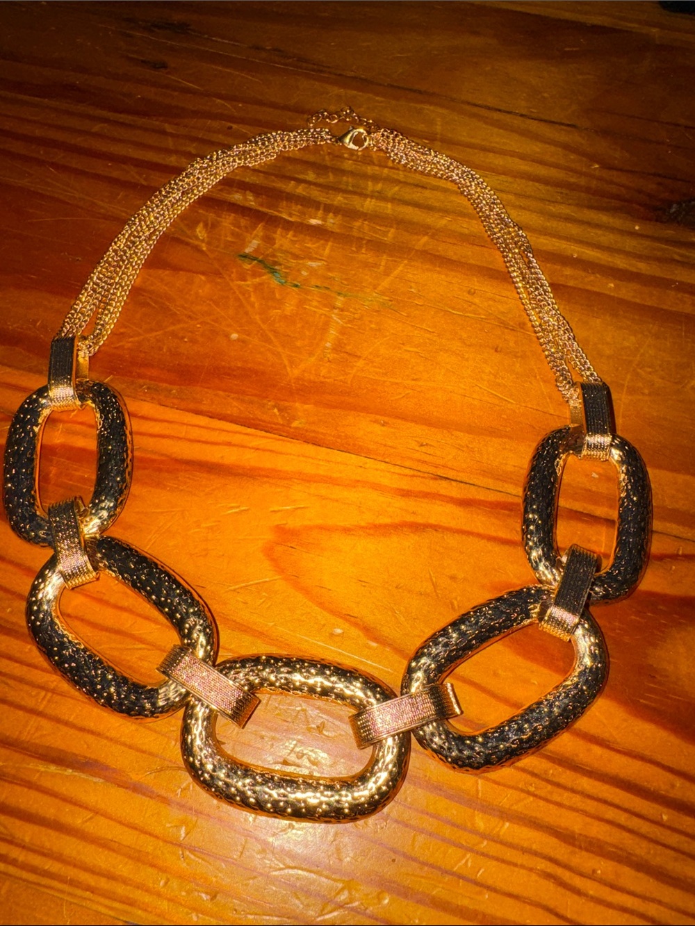 Gold and Black Chunky Link Necklace - Women's Statement Jewelry